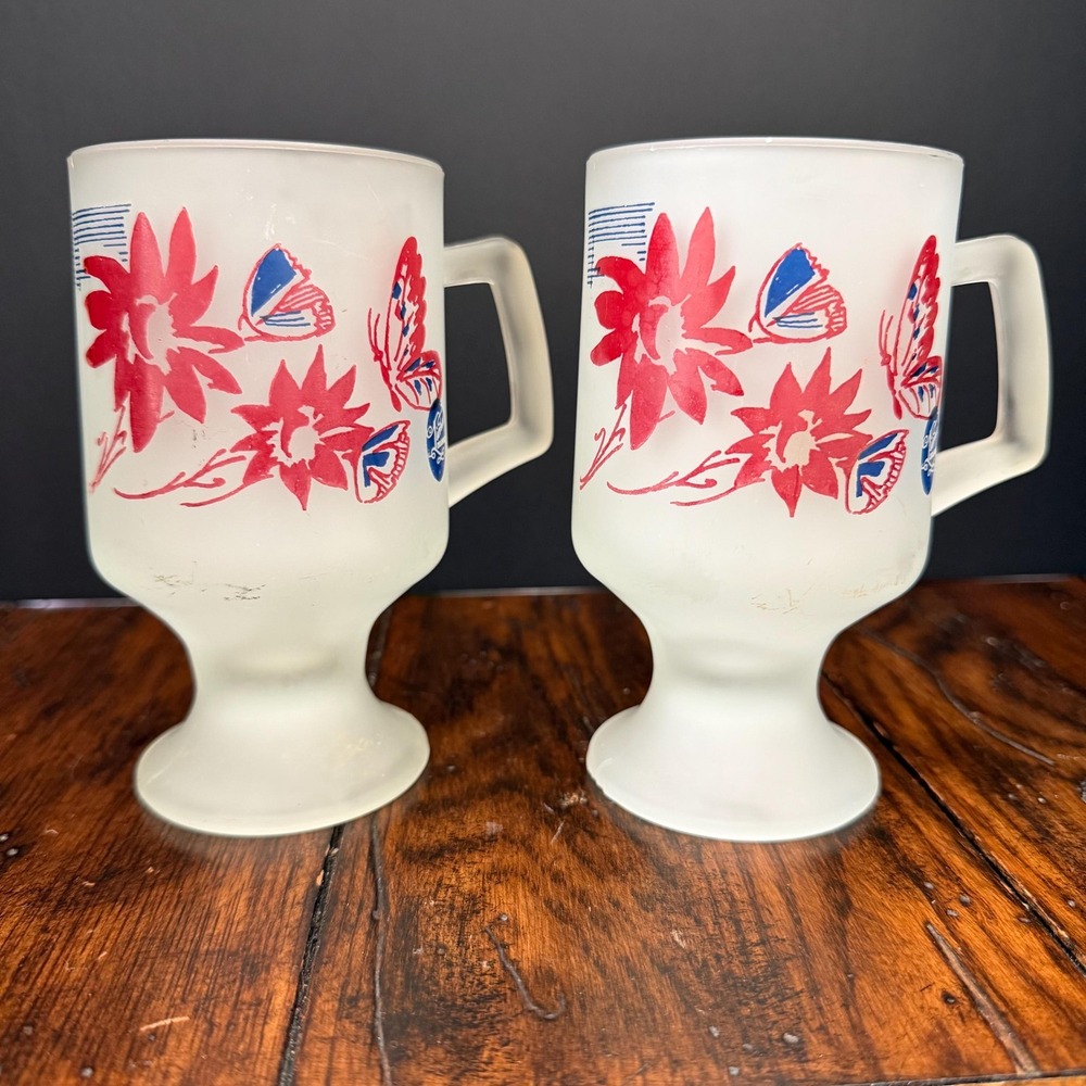 Vintage Tiara Exclusives‎ Frosted Glass Butterfly Mug (Set of 2)